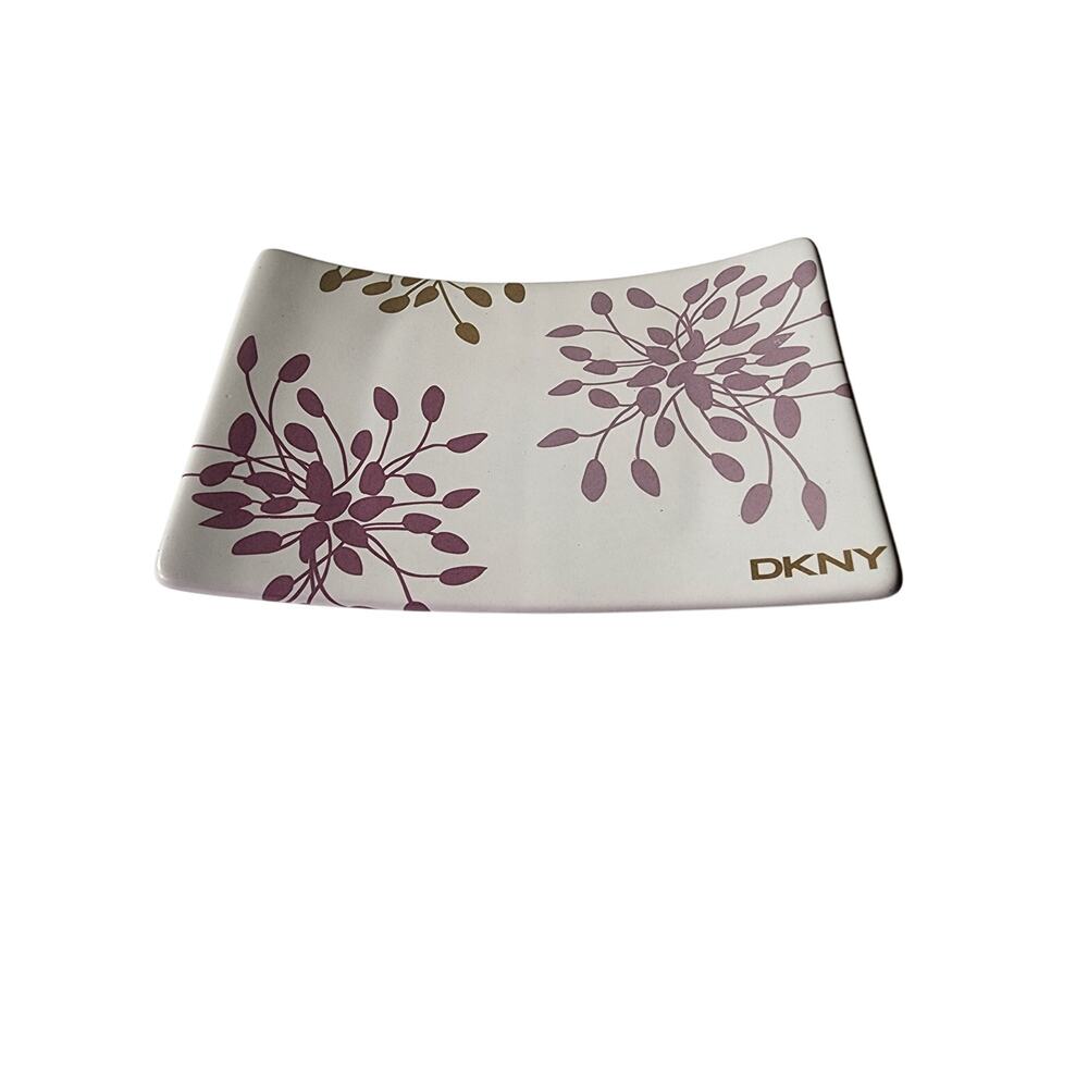 DKNY White Mauve Purple Floral Hand Soap Dish Ceramic